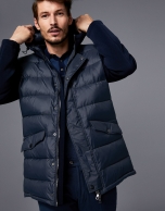 Navy blue tech fabric parka with hood