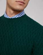 Green wool sweater with design