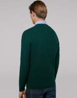 Green wool sweater with design