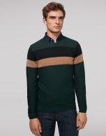 Green wool sweater with stripes