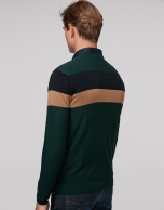 Green wool sweater with stripes