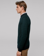 Navy blue and green wool sweater