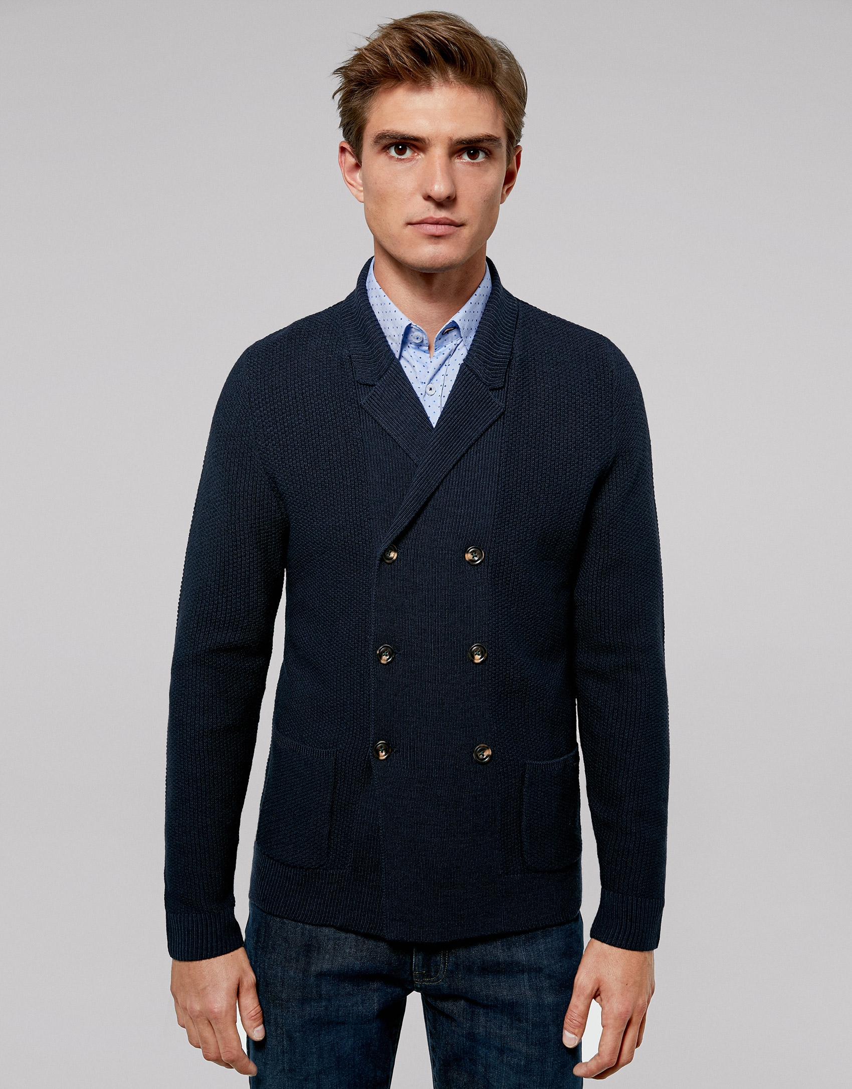 Navy blue double-breasted jacket