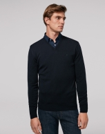 Navy blue wool sweater with V neck