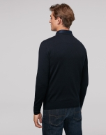 Navy blue wool sweater with V neck