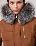 Long, mink-colored anorak and hood with fur