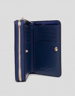 Blue metalized leather wallet