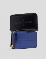 Blue metalized leather wallet