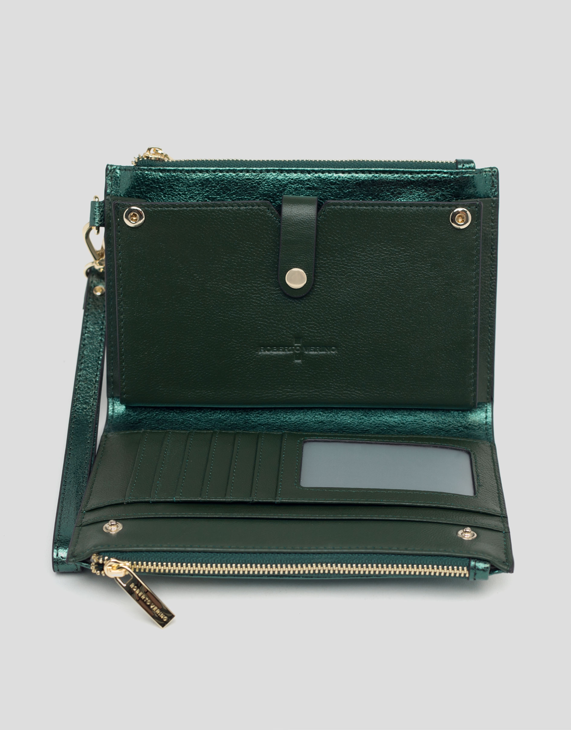 Cartera doble piel metalizada verde