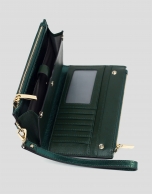 Green metalized two-part leather wallet 