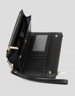 Black metalized two-part leather wallet 