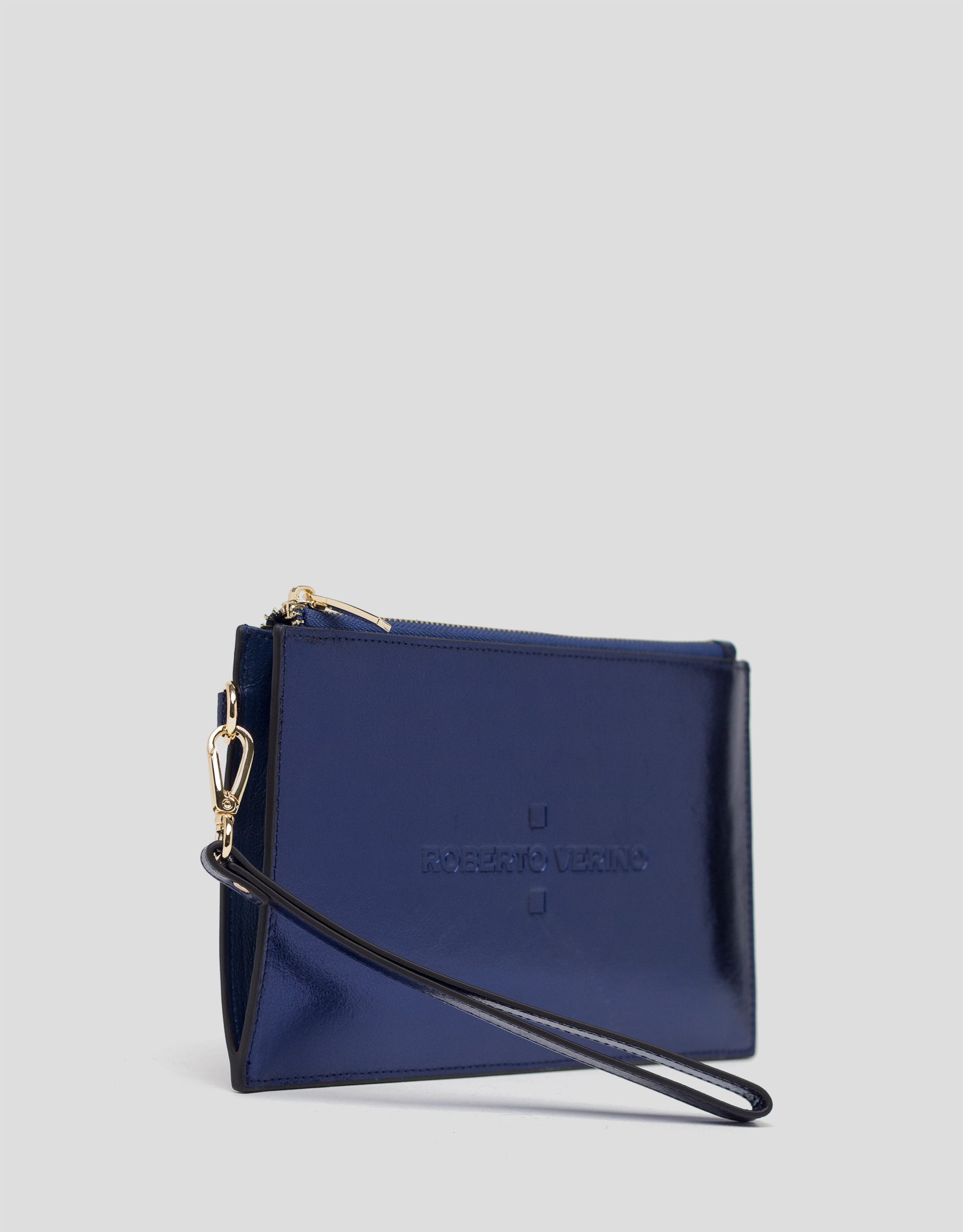 Cartera plana piel metalizada azul