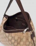 Canvas Bonjour hobo bag with logos