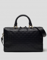 Black embossed leather Uve bowling bag