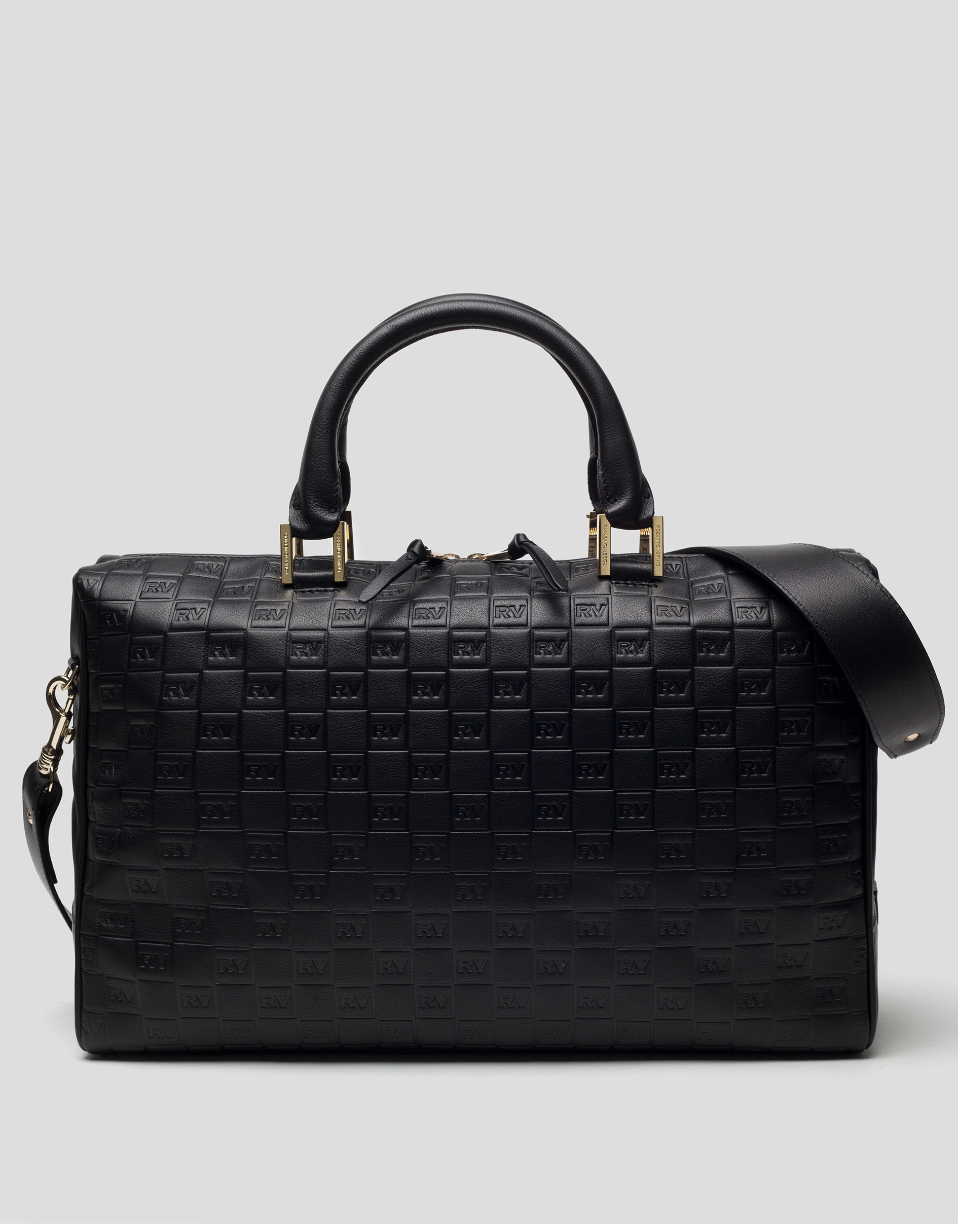 Black embossed leather Uve bowling bag