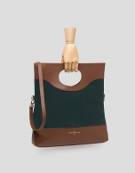 Khaki leather and split leather Kate bag