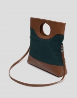 Khaki leather and split leather Kate bag