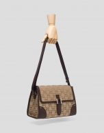 Brown Bonjour Cross canvas bag with logos