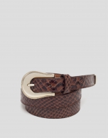 Brown leather snakeskin embossed, narrow belt