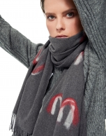 Grey scarf with red motifs