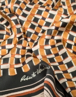 Ochre geometric print silk scarf