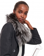 Natural colored fur tubular scarf with feathers