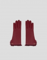 Burgundy leather and fur gloves