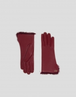 Burgundy leather and fur gloves