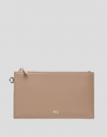 Beige leather flat wallet