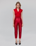 Red silk ankle-length pants