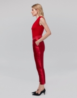 Red silk ankle-length pants