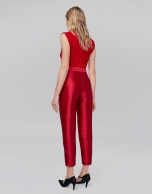 Red silk ankle-length pants