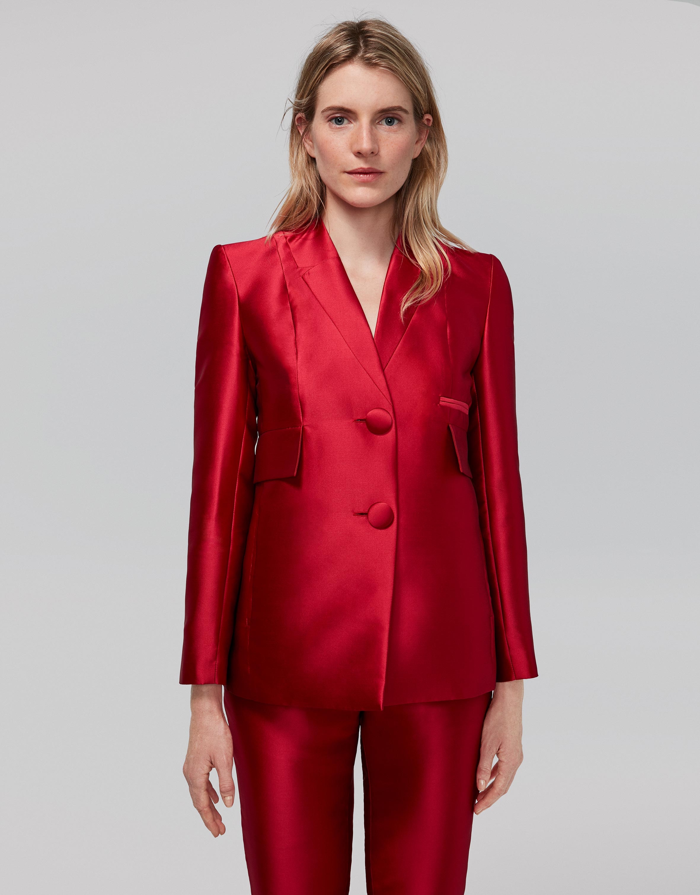 Red silk suit jacket