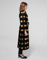 Long, black checked coat