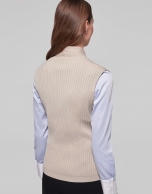 Beige ribbed merino wool vest