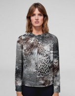 Animal print shirt with folds at neckline