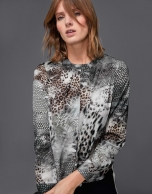 Animal print shirt with folds at neckline