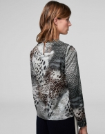 Animal print shirt with folds at neckline