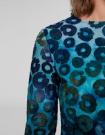 Blue knit top with spotted print