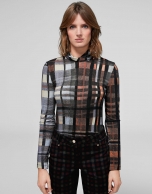 Brown checked knit top