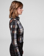 Brown checked knit top