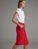 Red wrap skirt with white buttons