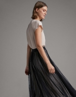 Long pleated tulle skirt with dots