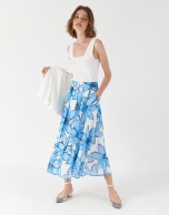 Blue floral print skirt with flounce