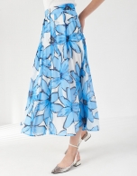 Blue floral print skirt with flounce