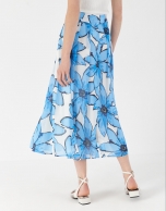 Blue floral print skirt with flounce