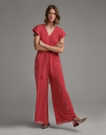 Red print loose jumpsuit