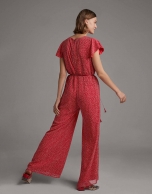 Red print loose jumpsuit