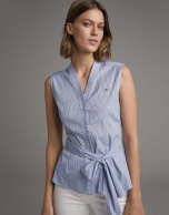 Blue striped shirt with bow at waist