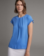 Blue blouse with short raglan sleeves